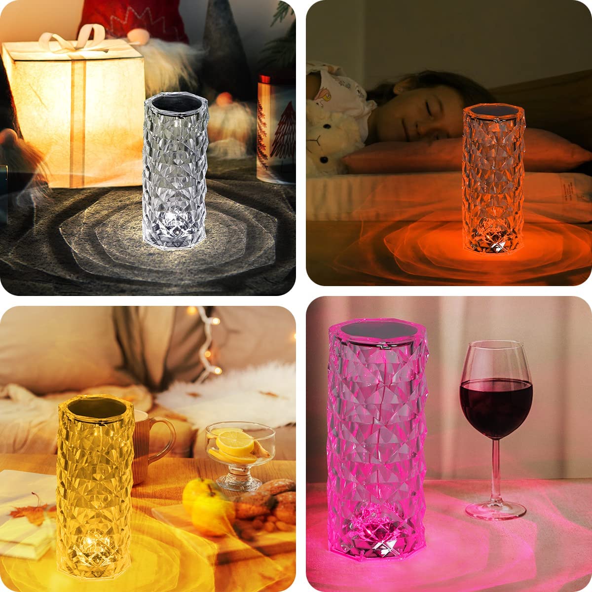 Crystal Rose Diamond Lamp - 16 Color LED Touch Light