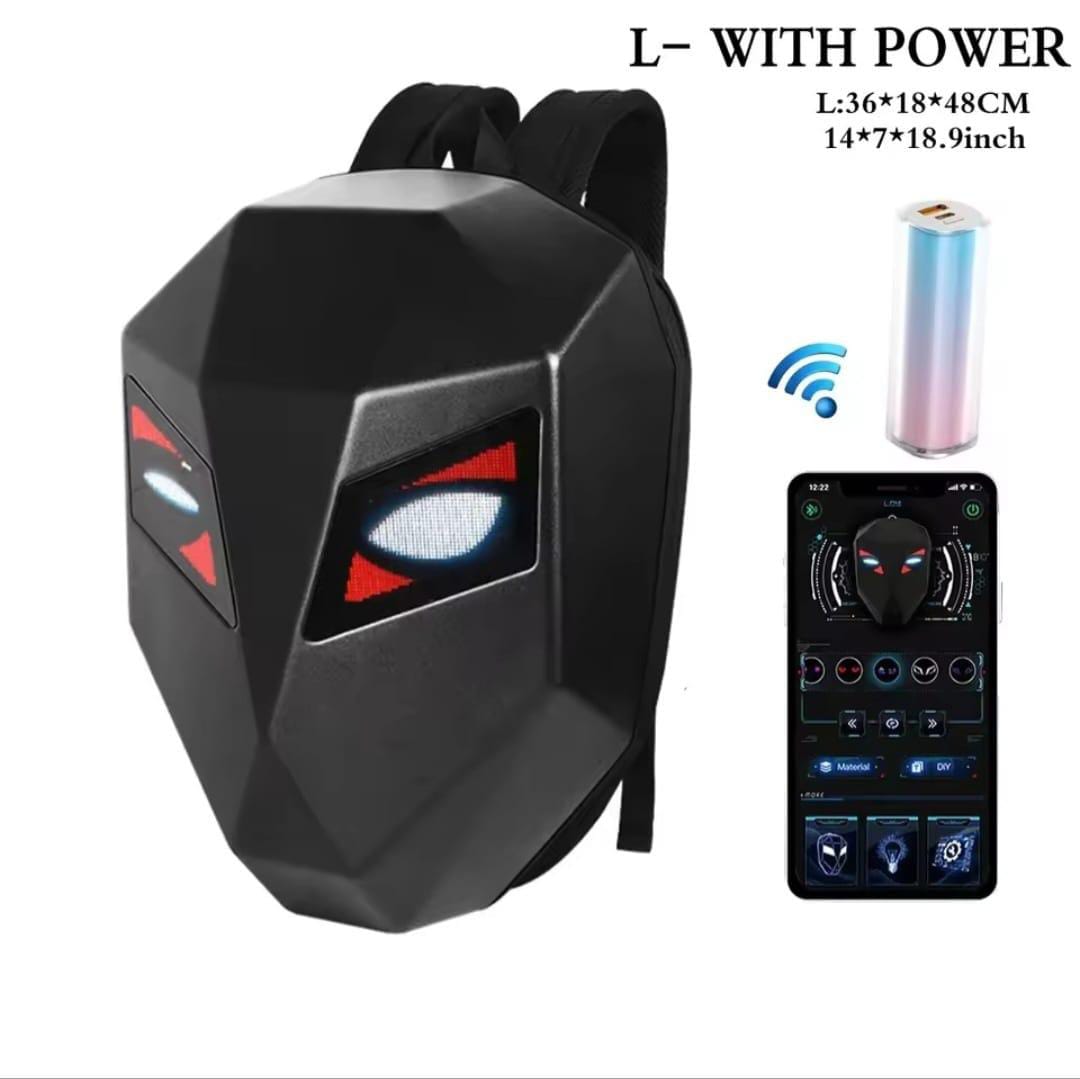 LED Motorcycle Backpack with LED Eyes - Gray