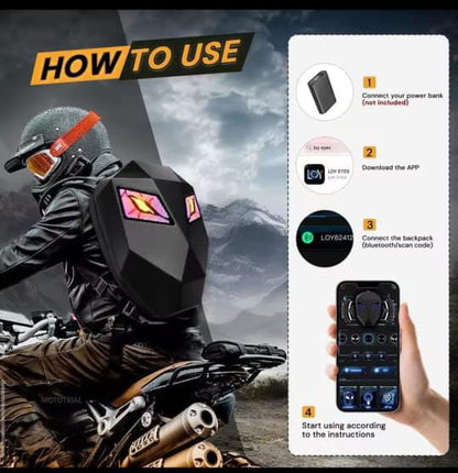 LED Motorcycle Backpack with LED Eyes - Gray