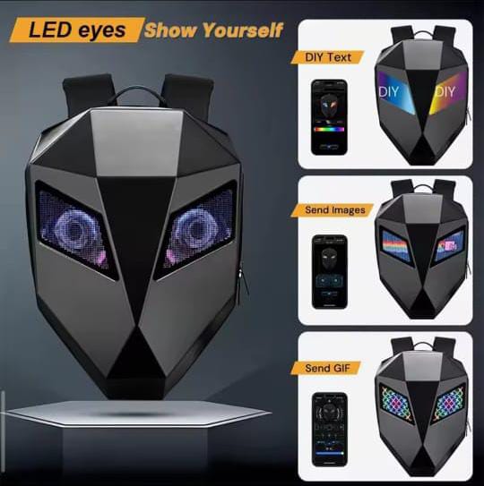 LED Motorcycle Backpack with LED Eyes - Gray