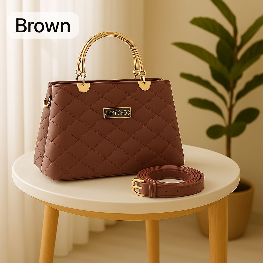 Premium Quilted Faux Leather Handbag - Golden Handles