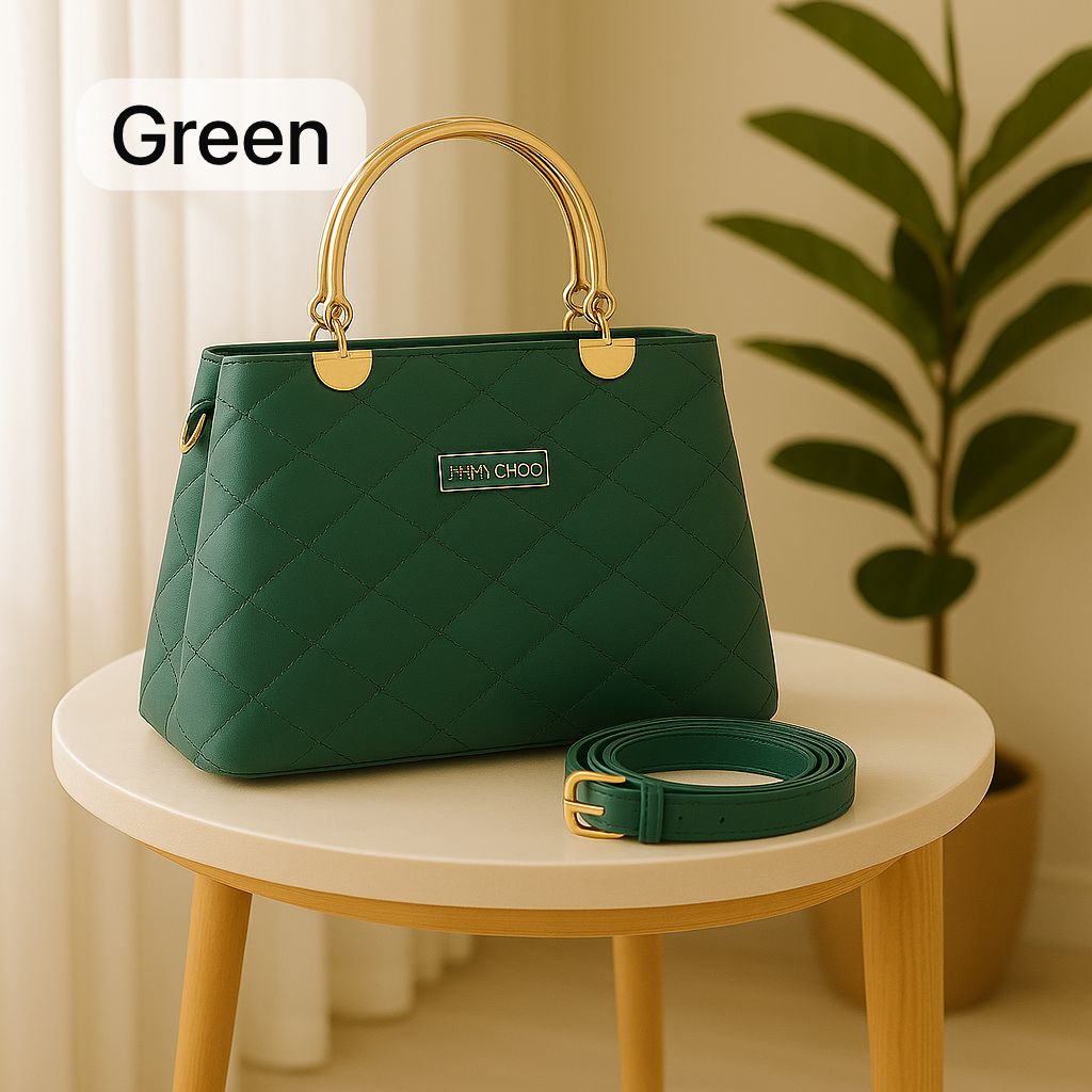 Premium Quilted Faux Leather Handbag - Golden Handles