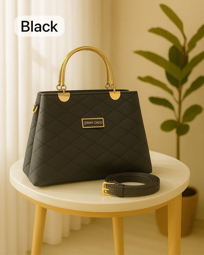 Premium Quilted Faux Leather Handbag - Golden Handles