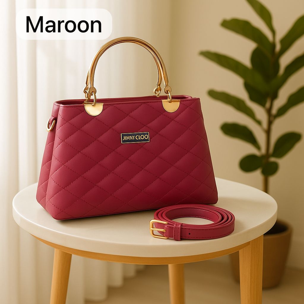 Premium Quilted Faux Leather Handbag - Golden Handles