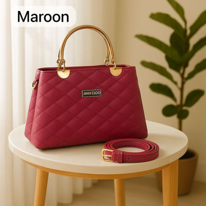Premium Quilted Faux Leather Handbag - Golden Handles