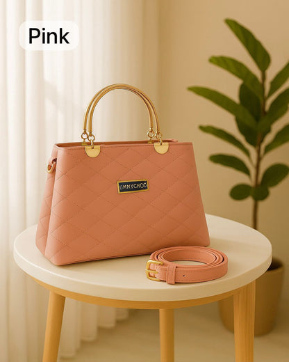 Premium Quilted Faux Leather Handbag - Golden Handles