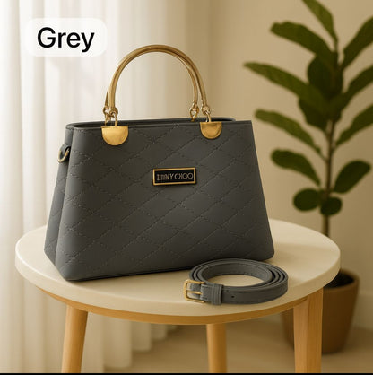 Premium Quilted Faux Leather Handbag - Golden Handles