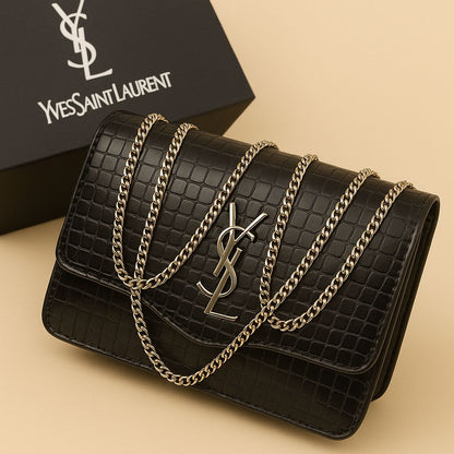 Premium Croc-Embossed Crossbody Bag - Gold Chain Strap