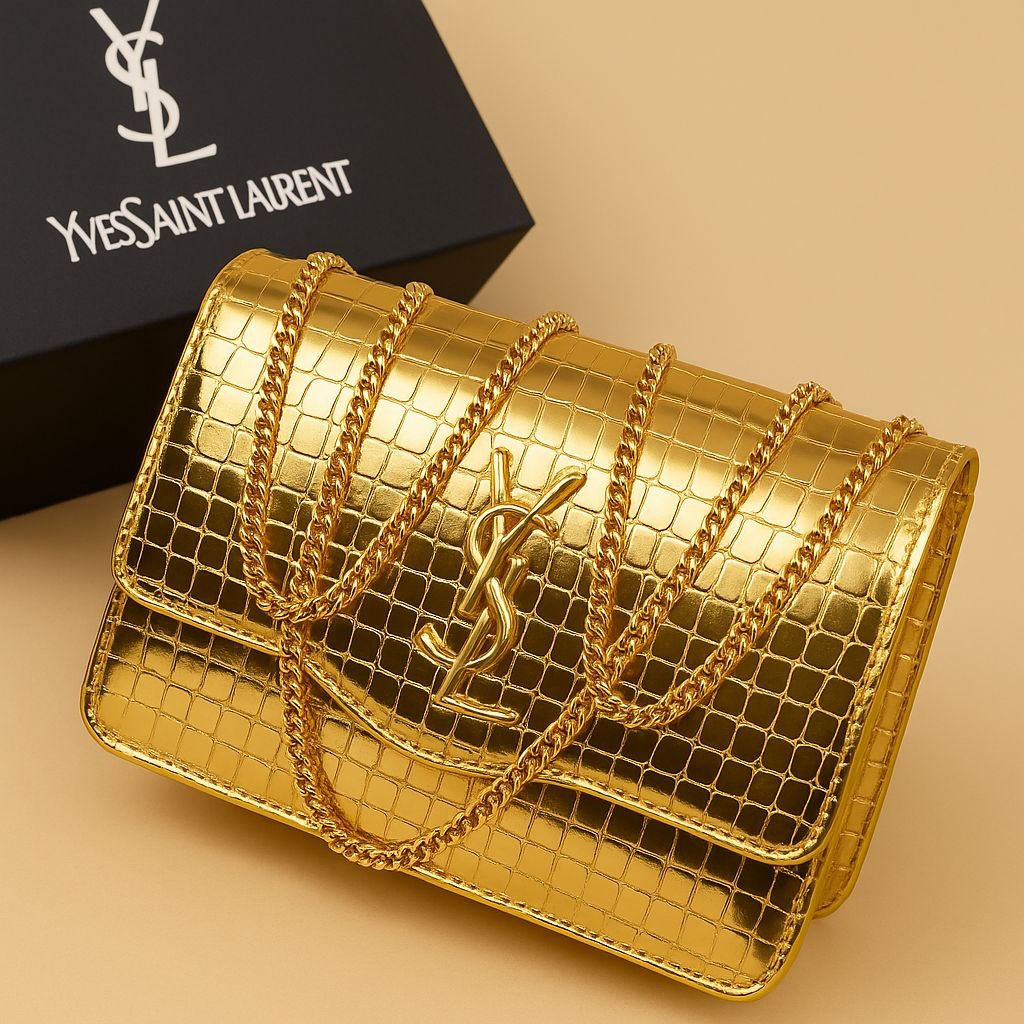 Premium Croc-Embossed Crossbody Bag - Gold Chain Strap