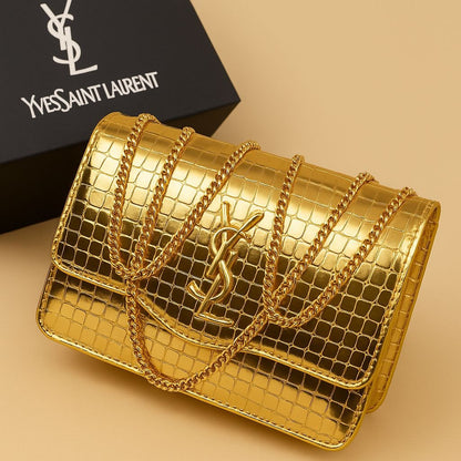 Premium Croc-Embossed Crossbody Bag - Gold Chain Strap