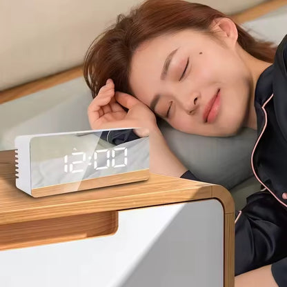 Digital LED Mirror Alarm Clock - Time & Temperature