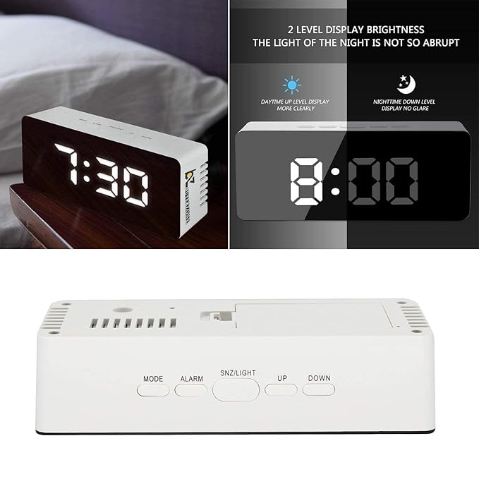 Digital LED Mirror Alarm Clock - Time & Temperature