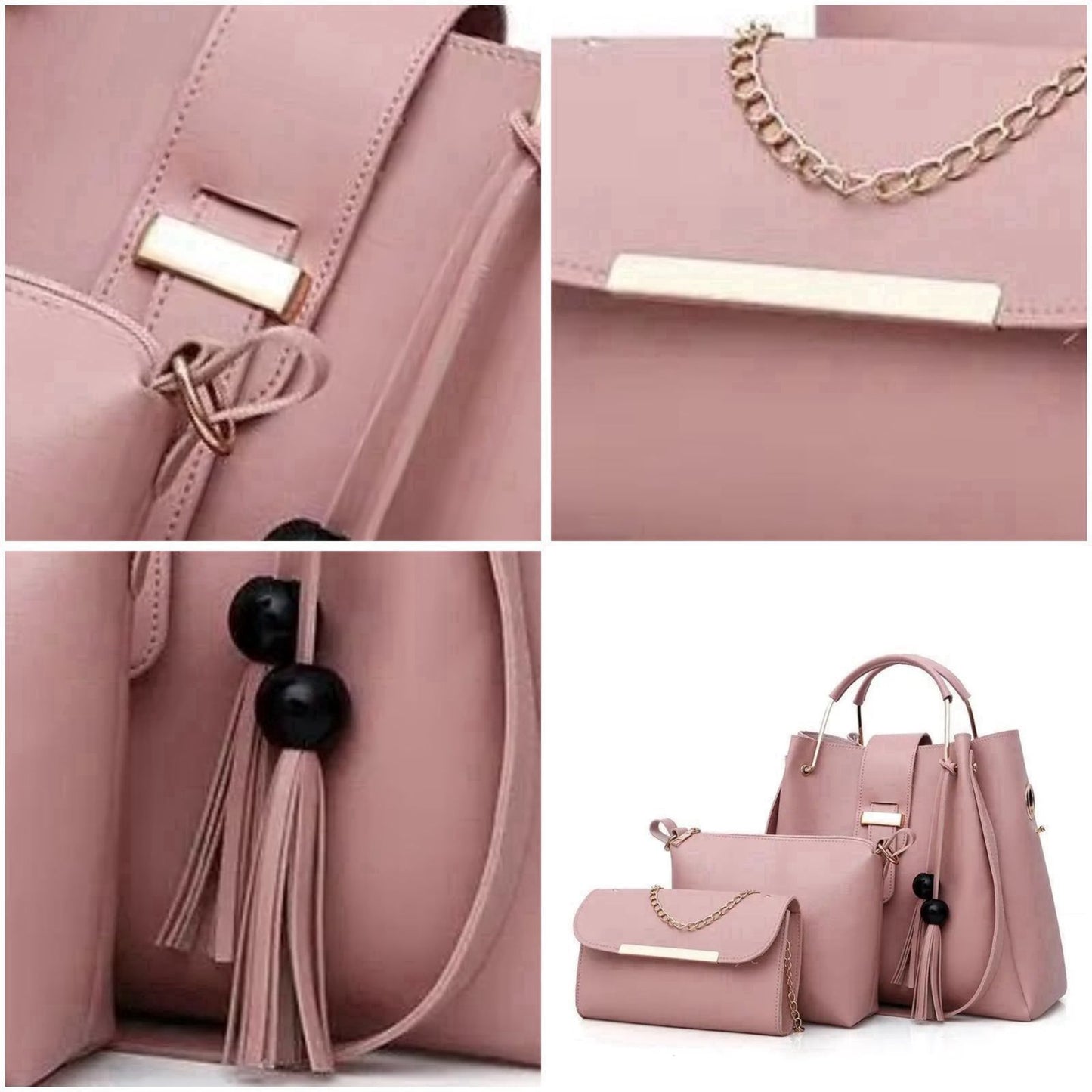 Elegant 3-Piece Handbag Set - Black Shoulder & Crossbody