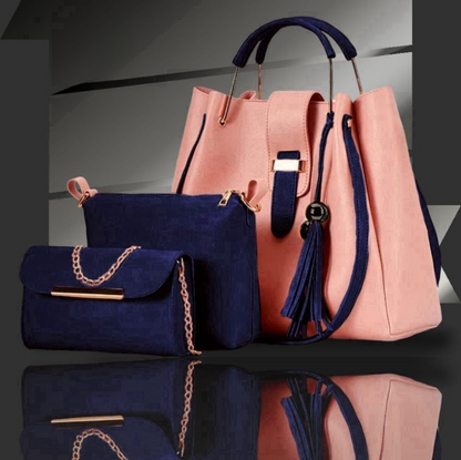 3-Piece Women's Handbag Set - Tote, Pouch & Clutch