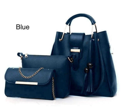 Elegant 3-Piece Handbag Set - Black Shoulder & Crossbody