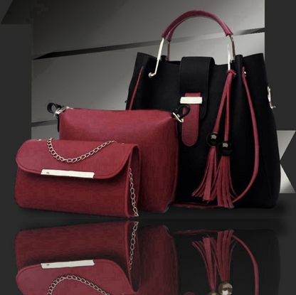 3-Piece Women's Handbag Set - Tote, Pouch & Clutch