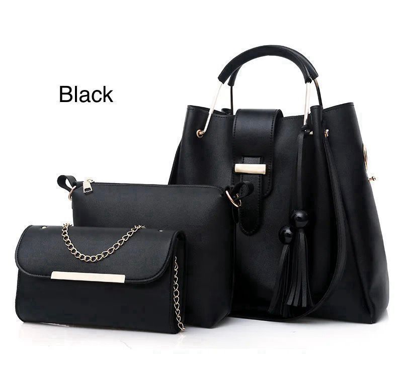 Elegant 3-Piece Handbag Set - Black Shoulder & Crossbody