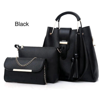 Elegant 3-Piece Handbag Set - Black Shoulder & Crossbody