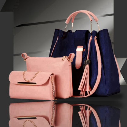 3-Piece Women's Handbag Set - Tote, Pouch & Clutch