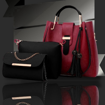 3-Piece Women's Handbag Set - Tote, Pouch & Clutch