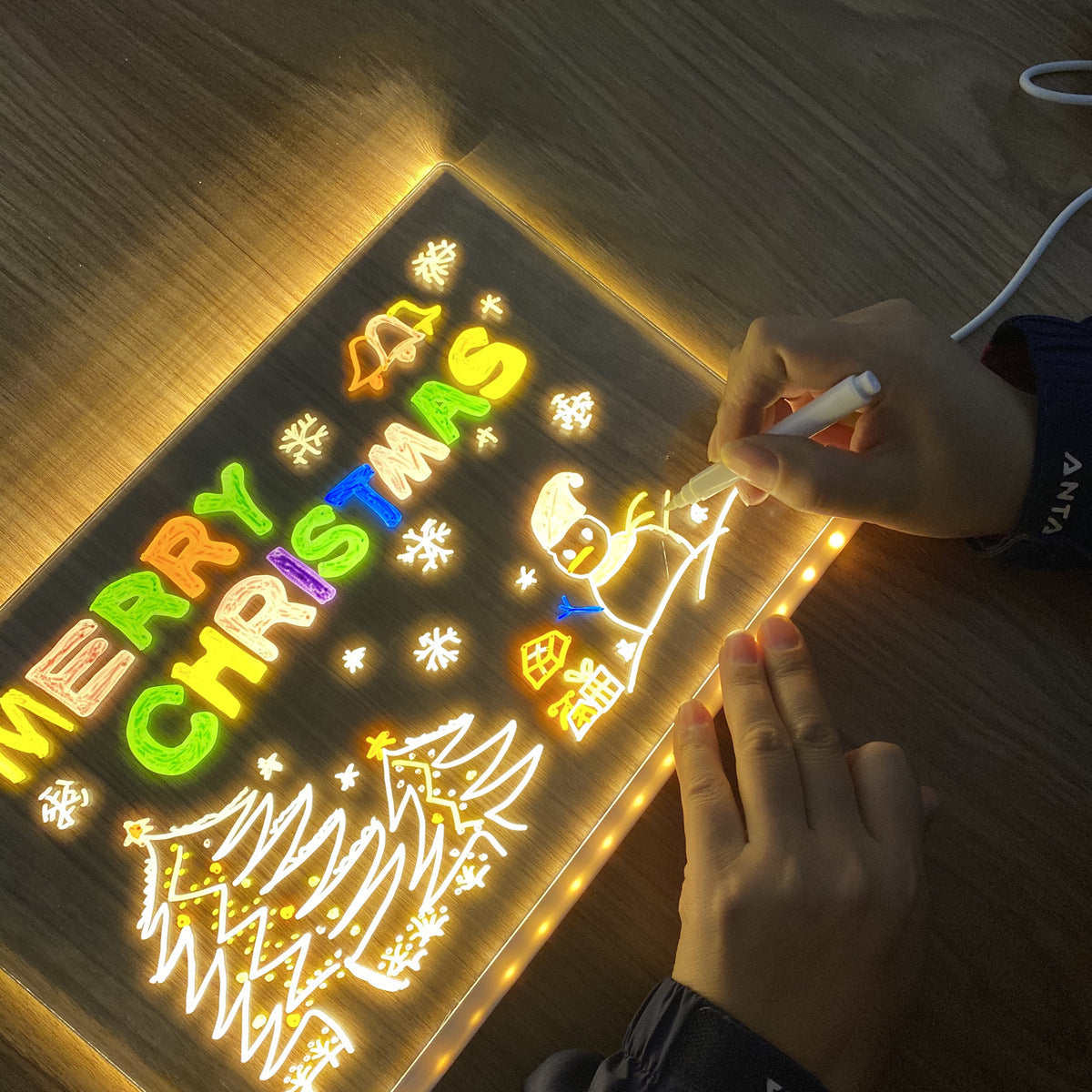 LED Light-Up Writing Board (12×8 cm) | Acrylic Message Pad with Stand | Colorful DIY Notes & Erasable Pens
