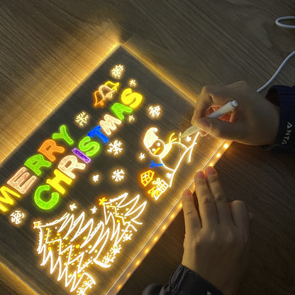 LED Light-Up Writing Board (12×8 cm) | Acrylic Message Pad with Stand | Colorful DIY Notes & Erasable Pens