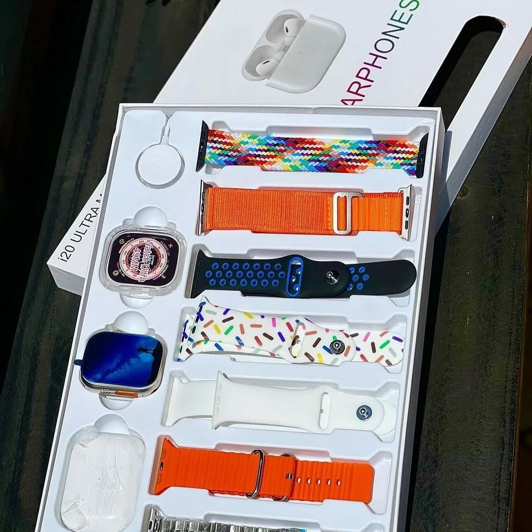 I20 Ultra Max Smartwatch - 10-in-1 Box with Airpods